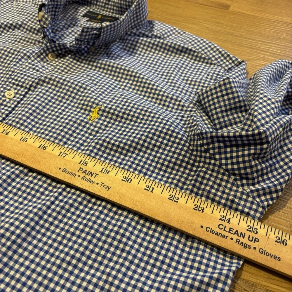 Polo Ralph Lauren Shirt Classic Cotton Stretch Mens XL Blue Gingham Check Pony